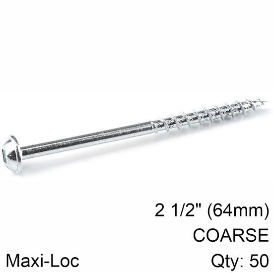 KREG Zinc Pocket Hole Screws 64mm 2.50' #8 Coarse Thread Mx Loc 50ct